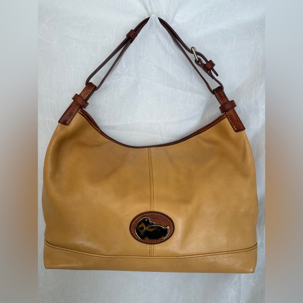 Dooney & Bourke Tan Leather Champ Shoulder Bag w/Tortoise Shell Duck